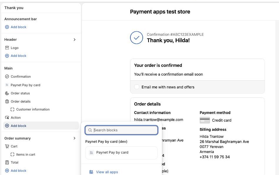 Add block, then Paynet Pay by card