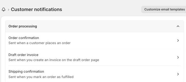 Settings, Notifications, Customer notifications